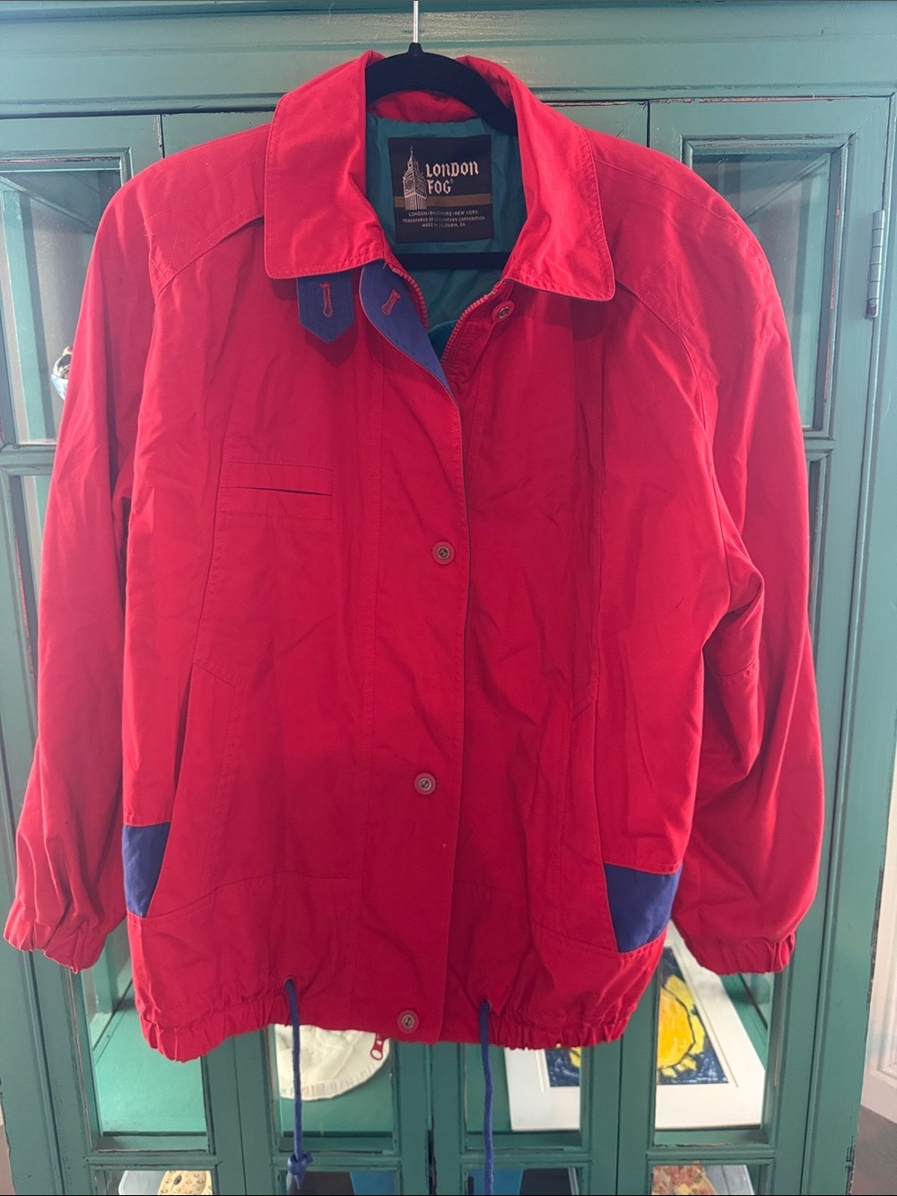 London Fog Red Bomber Jacket with Blue Accents 90s EUC